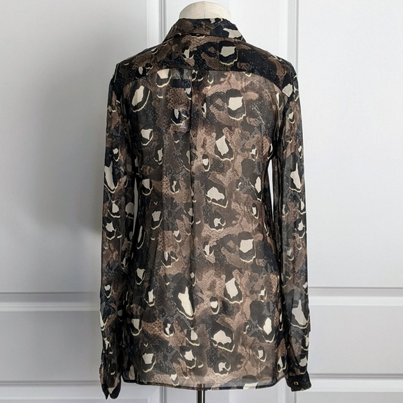 Just Cavalli Button Front 100% Silk Sheer Animal Reptile Print Sheer S IT40 NWT - Picture 8 of 15